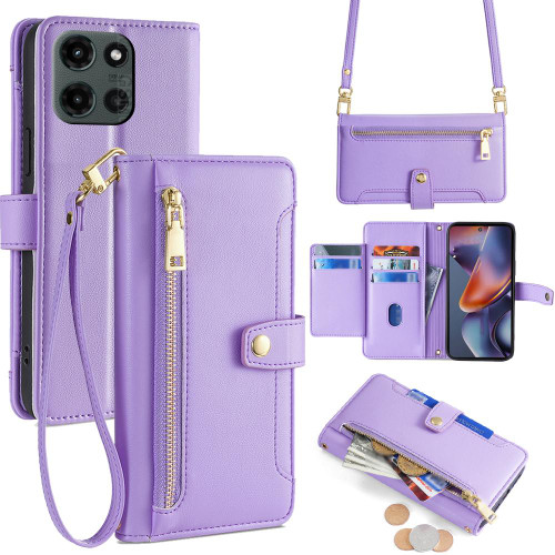 Moto G 2025 Sheep Texture Cross-body Zipper Wallet Leather Phone Case - Purple